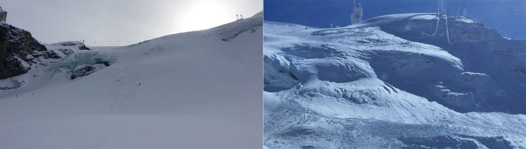On Wednesday, two days before the avalanche, the conditions in Steinberg were still perfect. The avalanche area on the right for comparison.
