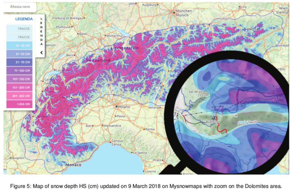 Snow depth map from mysnowmaps