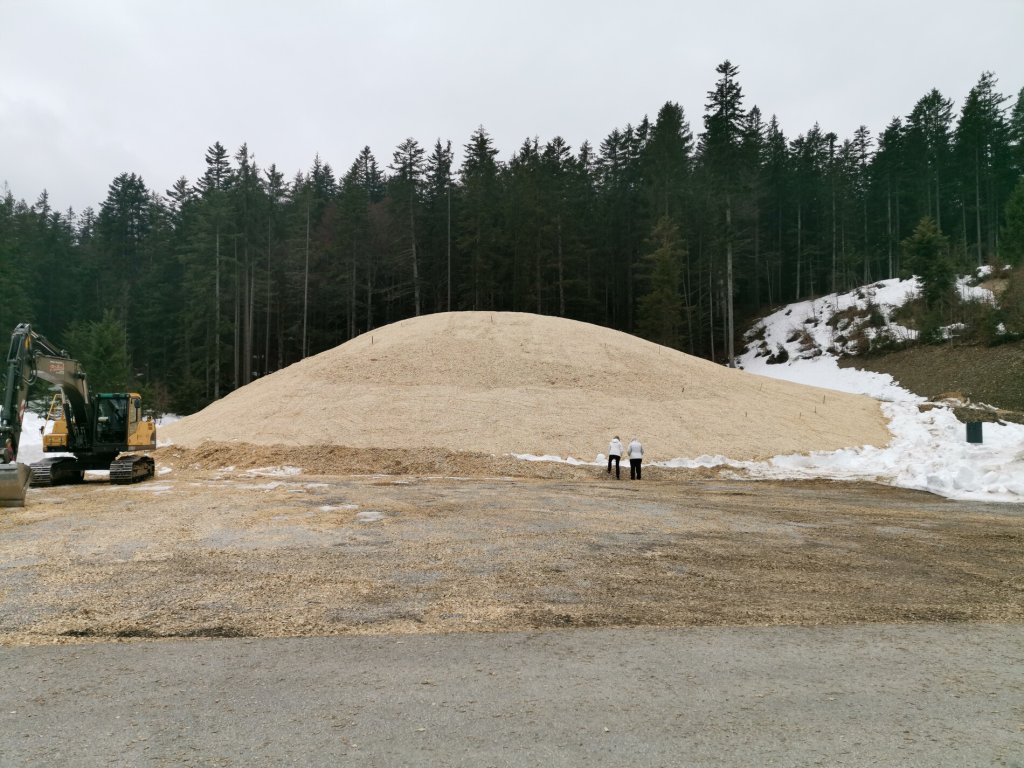 Snowfarming involves preserving snow under wood chips or sawdust
