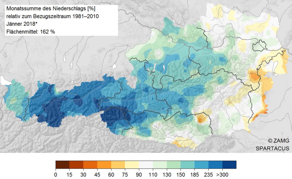 Niederschlagsanomalie im Januar in Österreich