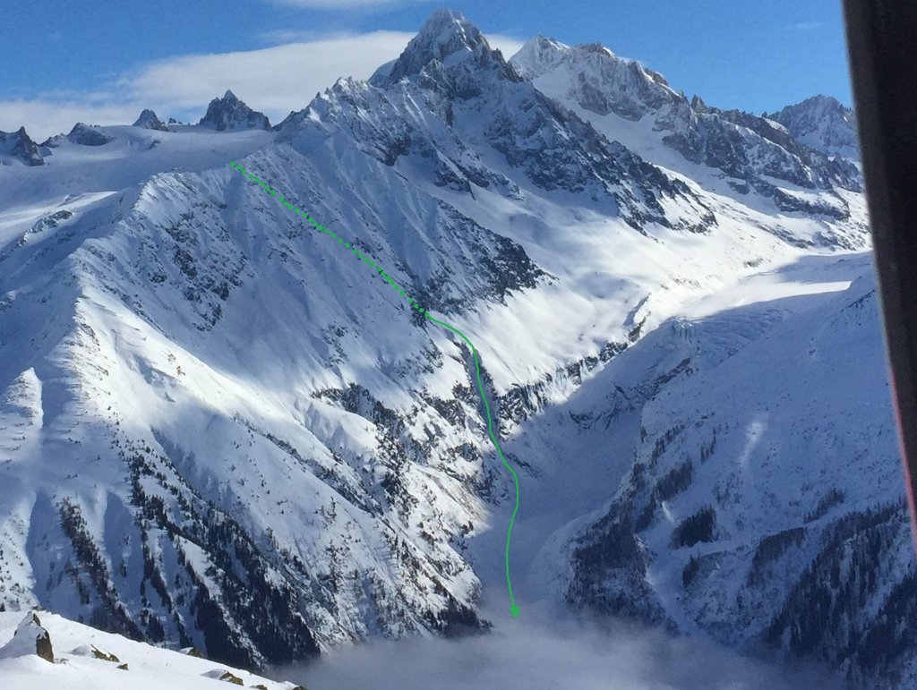 View from Aiguilles Rouges the day before, with intended line